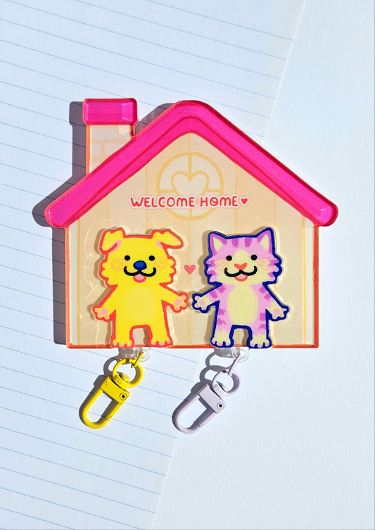 Dog & Cat House Keychains Holder