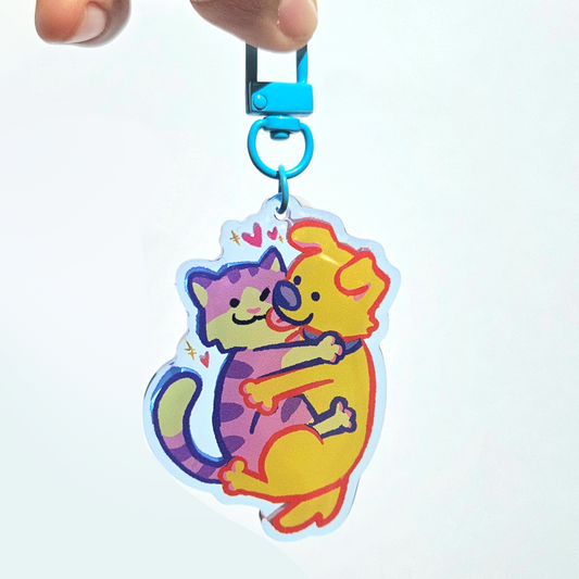Cat & Dog Hug Keychain