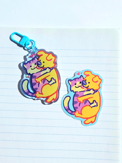 Cat & Dog Hug Vinyl Sticker
