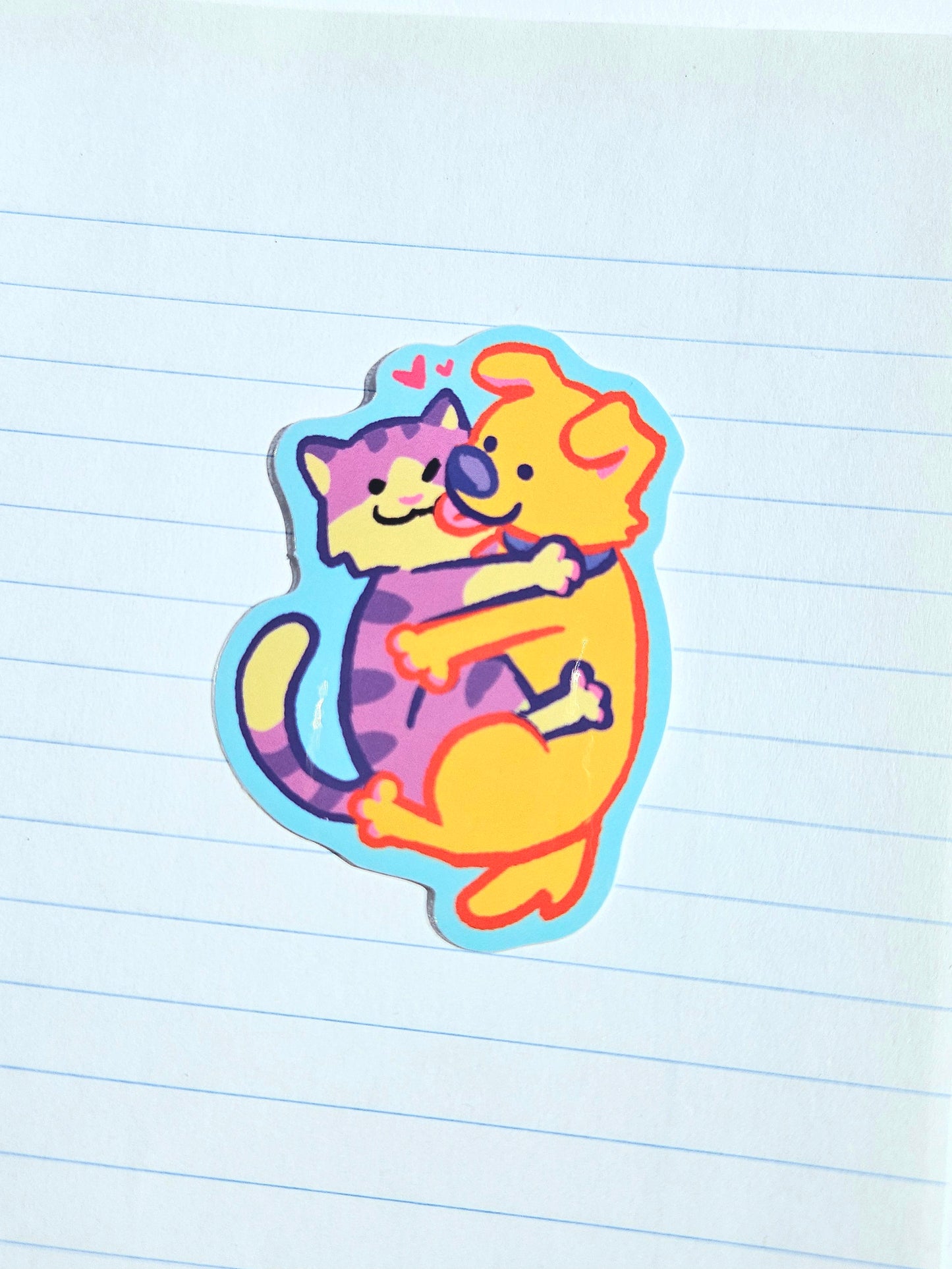 Cat & Dog Hug Vinyl Sticker